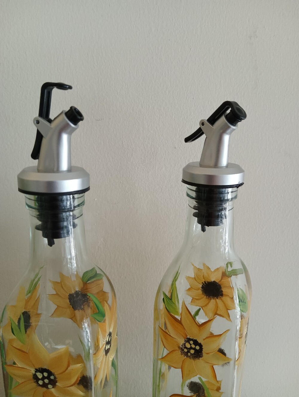 Hand-Painted Sunflower Olive Oil Dispensers - Set of 2 - Picture 2 of 3